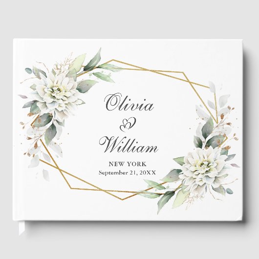 Elegante Watercolor Dusty Blue Foliage Hochzeit Gästebuch (Vorderseite)