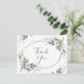 Elegante Watercolor Dusty Blue Foliage Vielen Dank Postkarte (Stehend Vorderseite)
