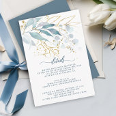 Elegante Watercolor Dusty Blue Gold Blumendetails Begleitkarte