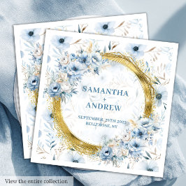 Elegante Watercolor Dusty Blue Gold Wedding Napkin Serviette