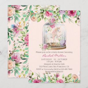 Elegante Watercolor Einhorn Chic Floral Baby Dusch Einladung