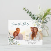 Elegante Watercolor Eucalyptus 2 FOTO Wedding Save The Date (Stehend Vorderseite)
