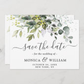 Elegante Watercolor Eucalyptus Floral Wedding Save The Date (Vorne/Hinten)