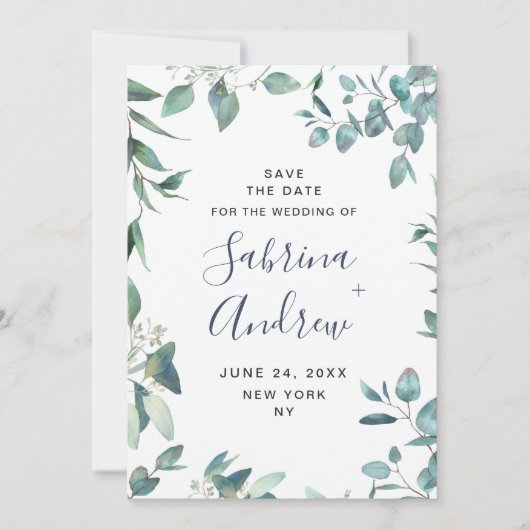 Elegante Watercolor Eucalyptus Floral Wedding Save The Date (Vorderseite)
