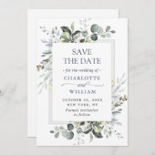 Elegante Watercolor Eucalyptus Floral Wedding Save The Date (Vorne/Hinten)