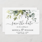 Elegante Watercolor Eucalyptus Floral Wedding Save The Date (Vorne/Hinten)