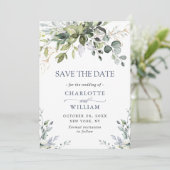 Elegante Watercolor Eucalyptus Floral Wedding Save The Date (Stehend Vorderseite)