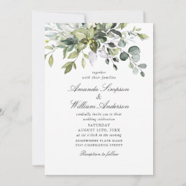 Elegante Watercolor Eucalyptus Foto QR Wedding Einladung