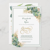 Elegante Watercolor Eucalyptus Pflanze Gold Filigr Einladung (Vorne/Hinten)