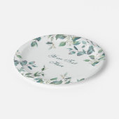 Elegante Watercolor Eucalyptus Wedding Party Pappteller (Schrägansicht)