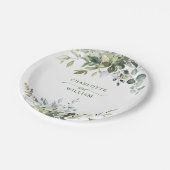 Elegante Watercolor Eucalyptus Wedding Party Pappteller (Schrägansicht)