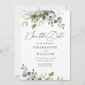 Elegante Watercolor Eucalyptus Wedding QR Code Save The Date (Vorderseite)
