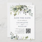 Elegante Watercolor Eucalyptus Wedding QR Code Save The Date (Vorderseite)