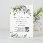 Elegante Watercolor Eucalyptus Wedding QR Code Save The Date (Stehend Vorderseite)