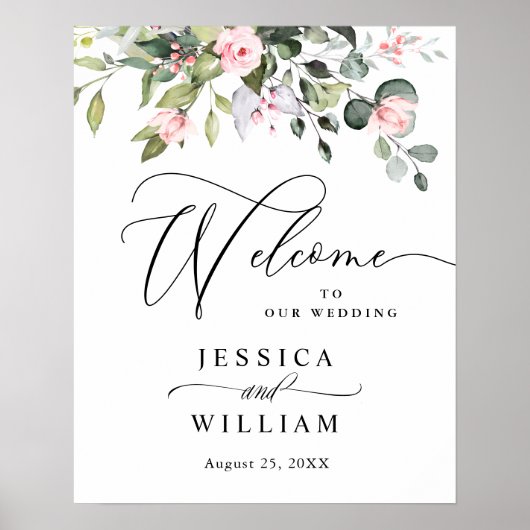 Elegante Watercolor Eucalyptus Wedding Willkommen Poster (Vorne)