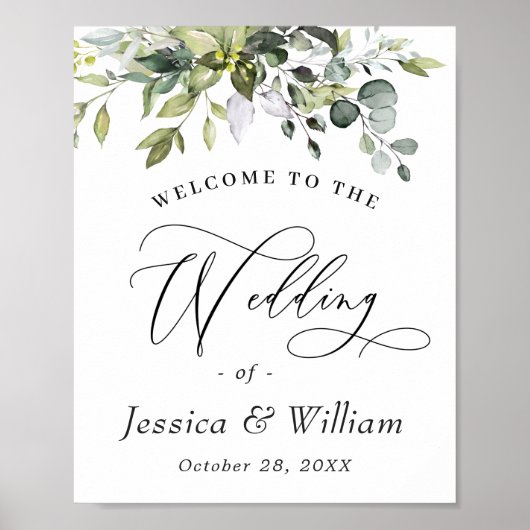 Elegante Watercolor Eucalyptus Wedding Willkommen Poster (Vorne)