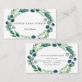 Elegante Watercolor Eucalyptus Wreath Visitenkarte (Vorne/Hinten)