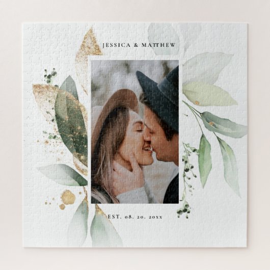 Elegante Watercolor Eukalyptus Botanische Hochzeit Puzzle (Vertikal)