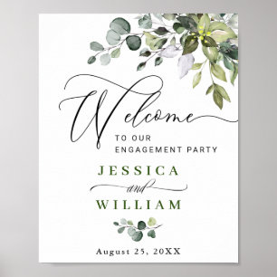 Elegante Watercolor Eukalyptus Engagement Party Poster