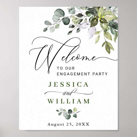 Elegante Watercolor Eukalyptus Engagement Party Poster (Vorne)