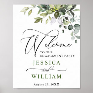 Elegante Watercolor Eukalyptus Engagement Party Poster