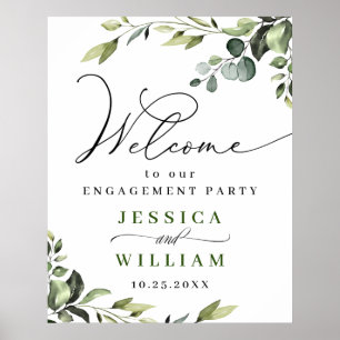Elegante Watercolor Eukalyptus Engagement Party Poster