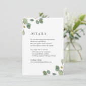 Elegante Watercolor Eukalyptus Wedding Details Begleitkarte (Stehend Vorderseite)