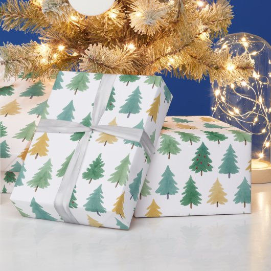 Elegante Watercolor Evergreen Forest Christmas Geschenkpapier (Feiertage)