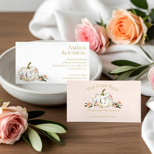 Elegante Watercolor Fall Rose Floral White Pumpkin Visitenkarte