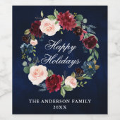 Elegante Watercolor Flora Wreath Holiday Party Weinetikett (Einzelnes Label)