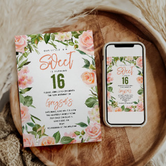 Elegante Watercolor Floral 16 . Geburtstag Einladung