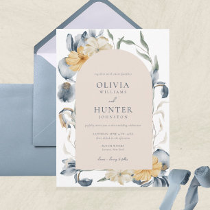 Elegante Watercolor Floral Blue Wedding Einladung