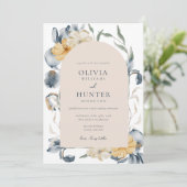 Elegante Watercolor Floral Blue Wedding Einladung (Stehend Vorderseite)