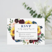 Elegante Watercolor Floral Blue Wedding RSVP (Stehend Vorderseite)