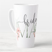 Elegante Watercolor Floral Bridesmaid Latte Tasse (Linke Ecke)