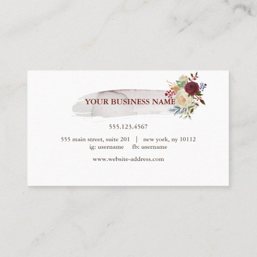 Elegante Watercolor Floral Burgund Loyalität Karte (Rückseite)