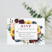 Elegante Watercolor Floral Burgundy Wedding RSVP (Stehend Vorderseite)