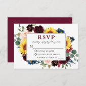 Elegante Watercolor Floral Burgundy Wedding RSVP (Vorne/Hinten)