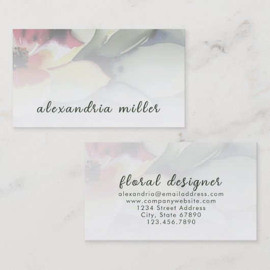 Elegante Watercolor Floral Business Card Visitenkarte (Vorne/Hinten)