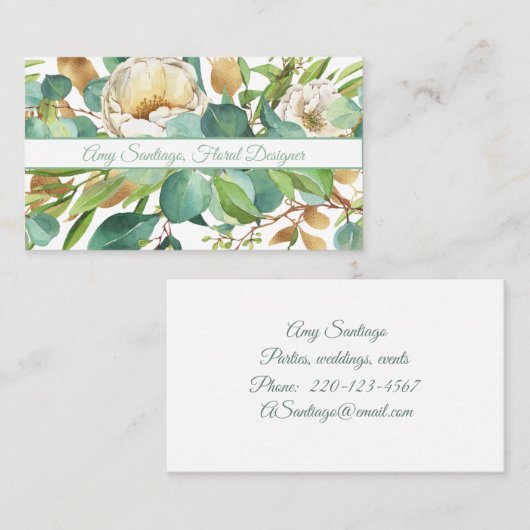 Elegante Watercolor Floral Business Card Visitenkarte (Vorne/Hinten)
