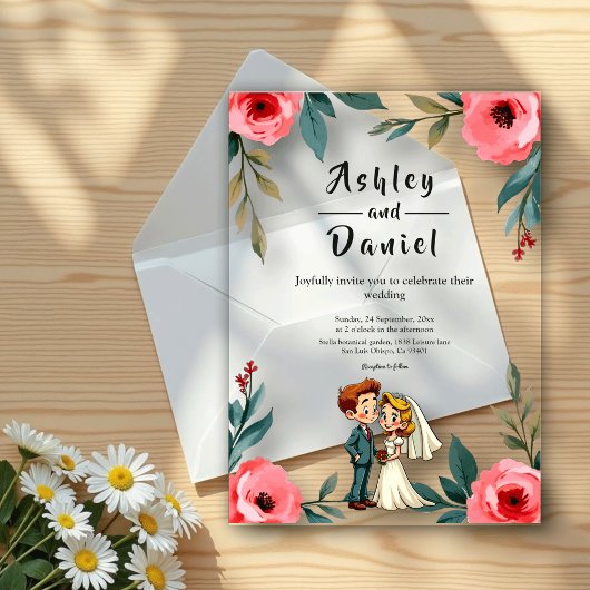 Elegante Watercolor Floral Couple Summer Wedding Acryleinladungen