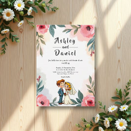 Elegante Watercolor Floral Couple Summer Wedding Einladung