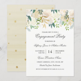 Elegante Watercolor Floral Gold Engagement Party Einladung