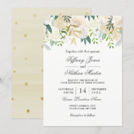 Elegante Watercolor Floral Gold Hochzeit Einladung