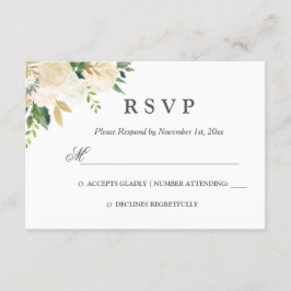 Elegante Watercolor Floral Gold Wedding RSVP