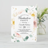Elegante Watercolor Floral Graduation Party Einladung (Stehend Vorderseite)