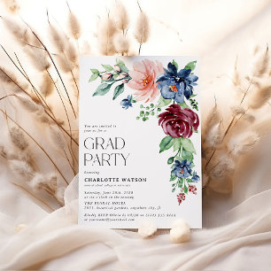Elegante Watercolor Floral Graduation Party Einladung
