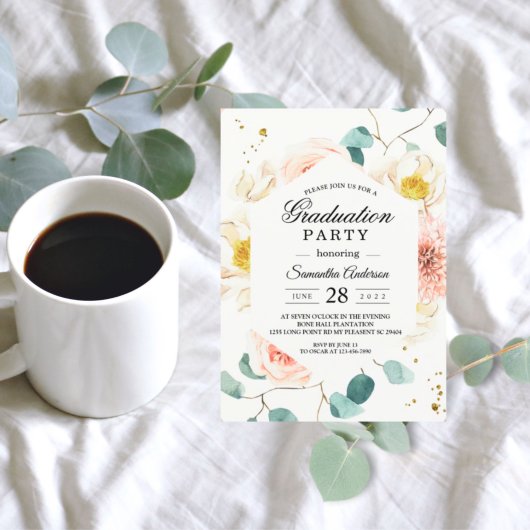 Elegante Watercolor Floral Graduation Party Einladung