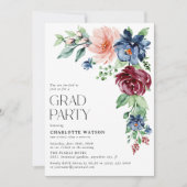Elegante Watercolor Floral Graduation Party Einladung (Vorderseite)
