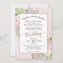 Elegante Watercolor Floral Mauve Pink Boho Hochzei Einladung